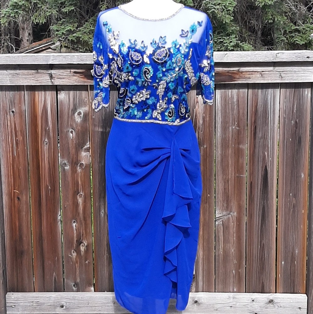 ASOS Blue Embellished Sheer Asymmetrical Dress - Picture 14 of 16